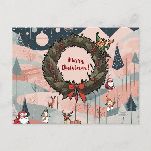 Grappige vrolijke kerst met feestelijke krans feestdagenkaart (Voorkant)