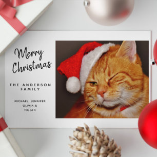 Grappige vrolijke kerst oranje kat met kerstmuts feestdagen kaart