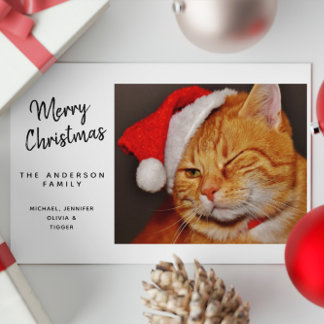 Grappige vrolijke kerst oranje kat met kerstmuts feestdagen kaart