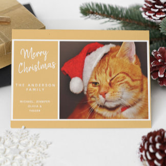 Grappige vrolijke kerst oranje kat met kerstmuts feestdagen kaart