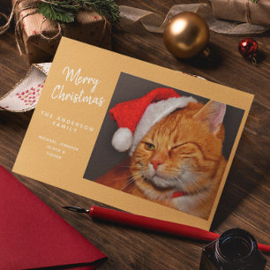 Grappige vrolijke kerst oranje kat met kerstmuts feestdagen kaart