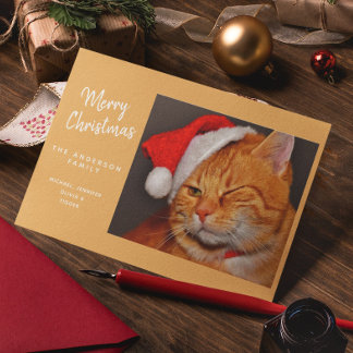 Grappige vrolijke kerst oranje kat met kerstmuts feestdagen kaart