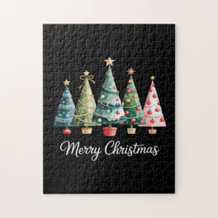 Grappige vrolijke kerstbomen Boog Kerstman Familie Legpuzzel