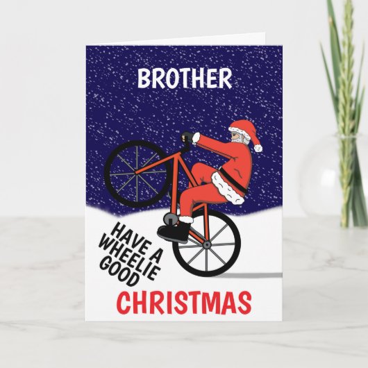 Grappige vrolijke kerstfietsende kerstman kaart (Voorkant)