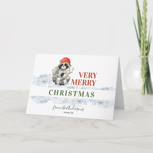 Grappige vrolijke kerstkaart met cute wasbeer kers kaart (Voorkant)