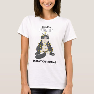 Grappige Vrolijke Kerstkat Minimaal Dierenliefhebb T-shirt