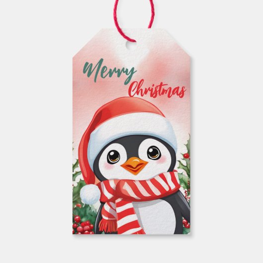 Grappige vrolijke kerstkrans Schattigee pinguïn Sa Cadeaulabel (Achterkant)