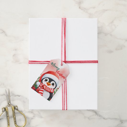 Grappige vrolijke kerstkrans Schattigee pinguïn Sa Cadeaulabel (Met Touw)