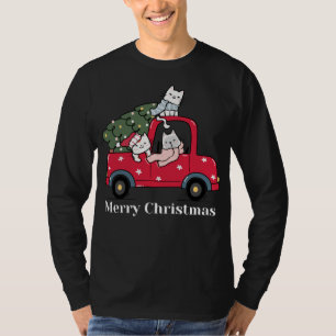 Grappige Vrolijke Kerstmis Rode Vrachtwagen Kat T-shirt