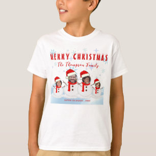Grappige vrolijke kerstmis sneeuwman familie foto t-shirt