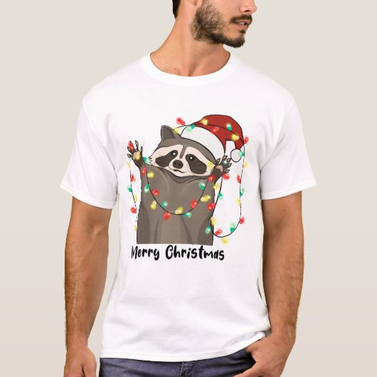 Grappige Vrolijke Kerstmis Wasbeer T-shirt (Voorkant)