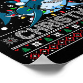 Grappige vrolijke lelijke kersthaai kerstmuts lich poster (Hoek)