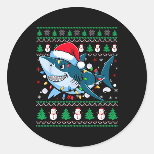 Grappige vrolijke lelijke kersthaai kerstmuts lich ronde sticker (Voorkant)