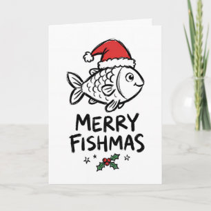 Grappige vrolijke vis Kerstman hoed Feestdagen Kaart