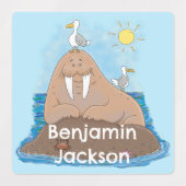 Grappige vrolijke walrus cartoon gepersonaliseerd labels (Design 1)