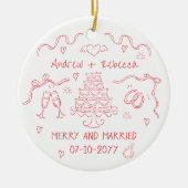 Grappige vrolijkheid en getrouwde handgetekende bo keramisch ornament (Voorkant)
