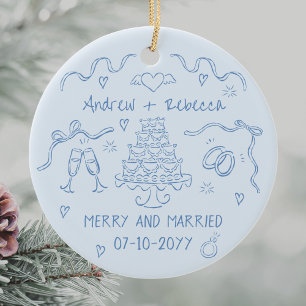 Grappige vrolijkheid en getrouwde handgetekende bo keramisch ornament