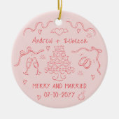 Grappige vrolijkheid en getrouwde handgetekende bo keramisch ornament (Voorkant)