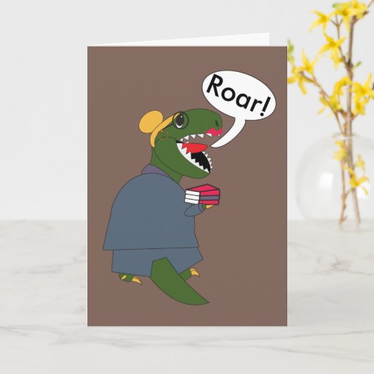Grappige Vrouw bibliothecaris T-Rex dinosaurus per Kaart (Gele Bloem)