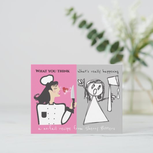 Grappige vrouw chef-kok fantasie gepersonaliseerde briefkaart (Staand voorkant)