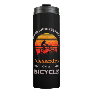 Grappige vrouw fietsen gepersonaliseerde fietsen M Thermosbeker