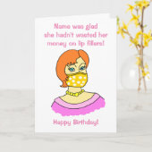 Grappige vrouw Gezichtsmasker Lip Filler Verjaarda Kaart (Gele Bloem)