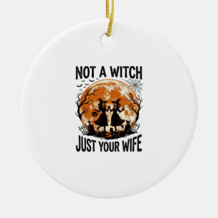 Grappige vrouw Halloween Vintage Heks Maan Design_ Keramisch Ornament