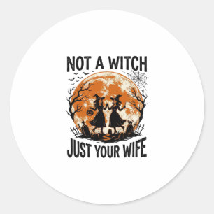 Grappige vrouw Halloween Vintage Heks Maan Design_ Ronde Sticker