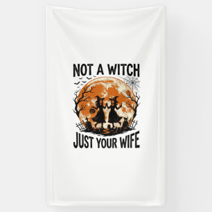 Grappige vrouw Halloween Vintage Heks Maan Design_ Spandoek