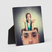 Grappige vrouw in het man hoofd fotoplaat (Voorkant)