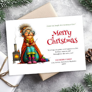 Grappige Vrouw Kerstdigitale Wenskaart Bewerkbaar Feestdagenkaart