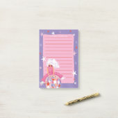 Grappige vrouw met discobal roze paars meisjesacht post-it® notes (Op bureau)