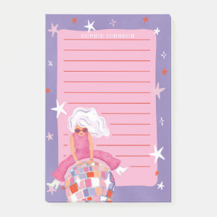 Grappige vrouw met discobal roze paars meisjesacht post-it® notes