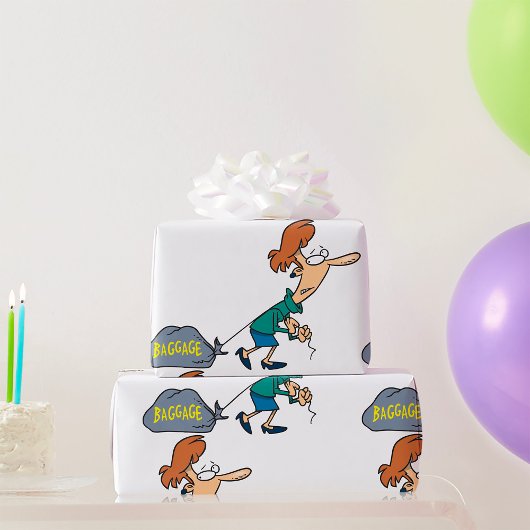 Grappige vrouw met emotionele bagage cadeaupapier