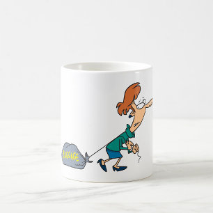 Grappige vrouw met emotionele bagage koffiemok