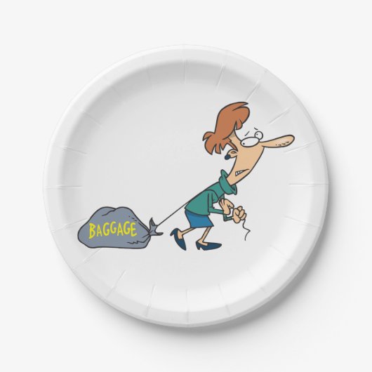 Grappige vrouw met emotionele bagage papieren bordje (Voorkant)