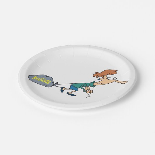 Grappige vrouw met emotionele bagage papieren bordje (Gekanteld)