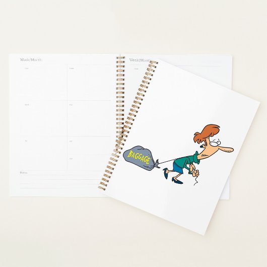 Grappige vrouw met emotionele bagage planner