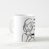 Grappige vrouw met haar koffie koffiemok (Voorkant links)