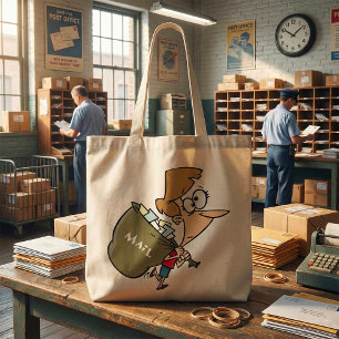 Grappige vrouw met zware postzak tote bag