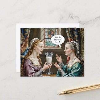 Grappige vrouw vraagt: is deze lactose vrij? briefkaart