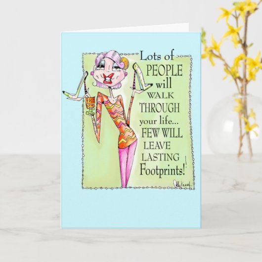 Grappige vrouw wenskaart, Schoen humor Kaart (Gele Bloem)