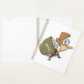 Grappige vrouw zeult met zware postzak planner (Display)