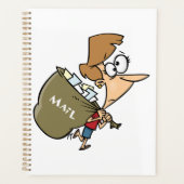 Grappige vrouw zeult met zware postzak planner (Voorkant)
