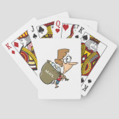 Grappige vrouw zeult met zware postzak pokerkaarten (Achterkant)