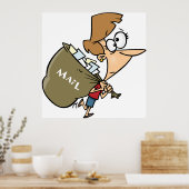 Grappige vrouw zeult met zware postzak poster (Keuken)