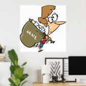 Grappige vrouw zeult met zware postzak poster (Thuiskantoor)