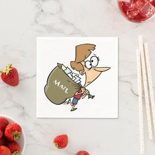 Grappige vrouw zeult met zware postzak servet