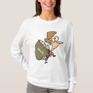 Grappige vrouw zeult met zware postzak t-shirt