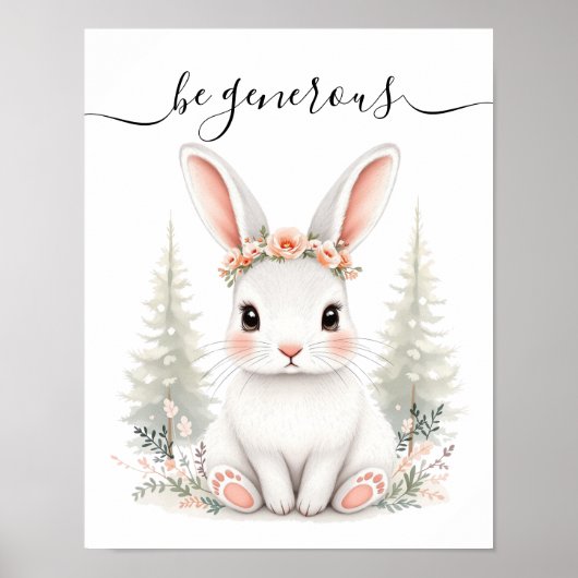 Grappige Vrouwelijke Baby Hare Woodland Nursery Poster (Voorkant)